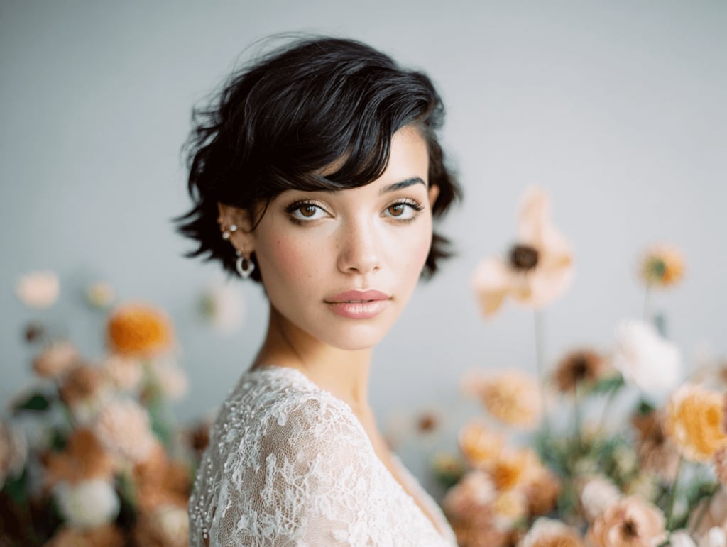 Textured Black Bob With Side Swept Fringe — Trendy Wedding Hair
