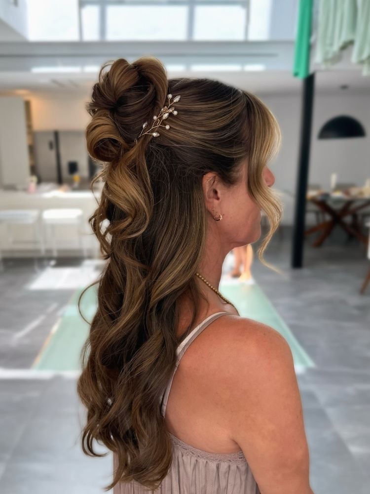 Brown Half-Up Half-Down With Bun — Trendy Wedding Hair