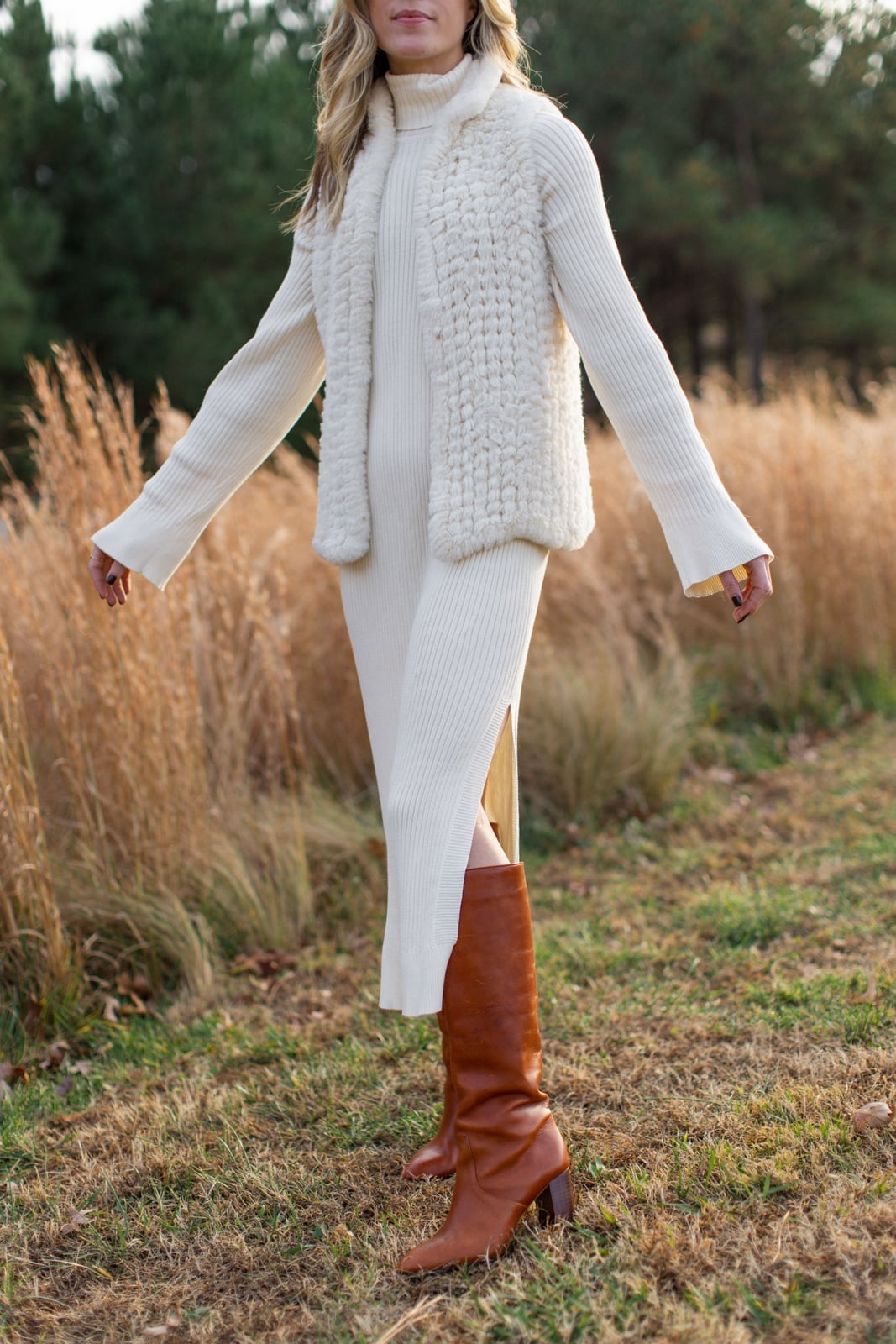 White Sweater Vest Over Long Sleeve Sweater White Sweater Vest Over Long Sleeve Sweater — Trendy White Sweater Outfit