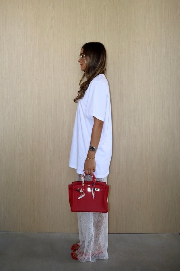 Oversized White Tee Over White Lace Dress — Trendy White Tee Outfits