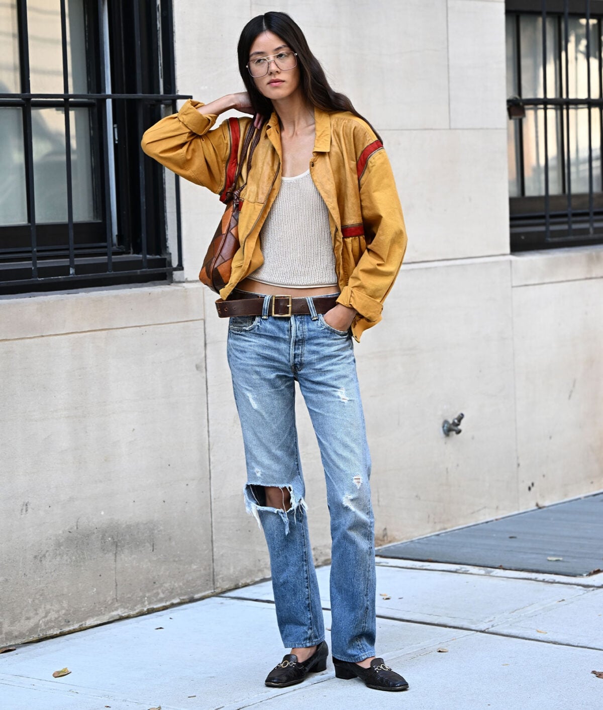 Yellow Oversized Windbreaker with Ripped Jeans — Trendy Windbreaker Outfits