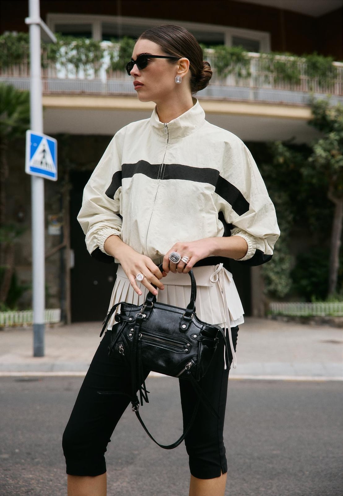 Cream and Black Color-Blocked Technical Windbreaker — Trendy Windbreaker Outfits