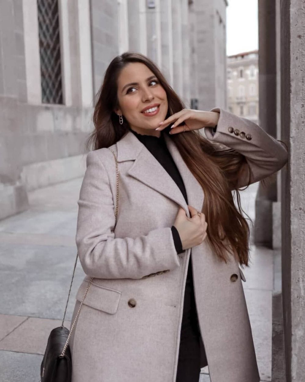 Beige Double-Breasted Wool Coat — Trendy Wool Coat Outfits