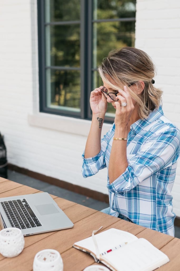 Blue and White Plaid Long-Sleeve Shirt Blue and White Plaid Long-Sleeve Shirt — Trendy Work From Home Outfits