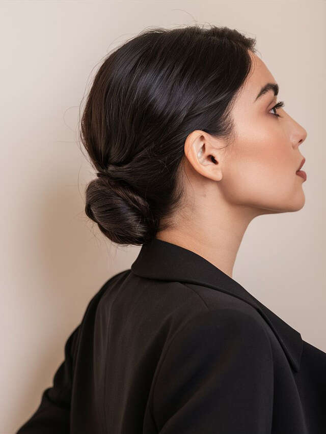 Sleek Dark Brown Chin Bob Bun — Trendy Work Hair