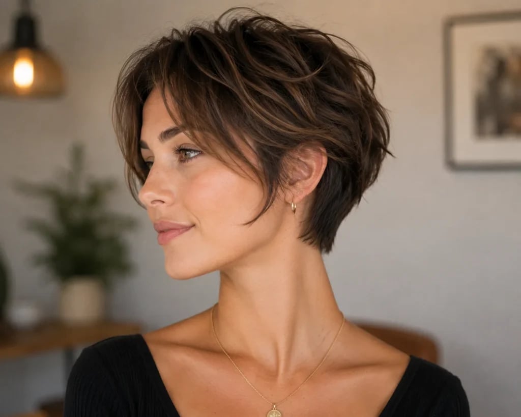 Textured Wavy Pixie With Side Swept Bangs — Trendy Work Hair
