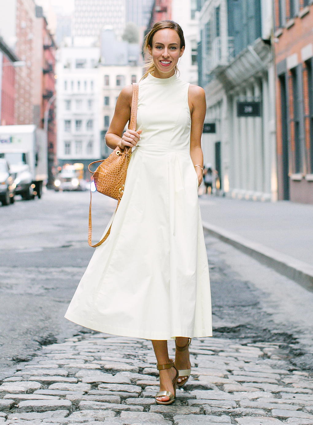 Pale Yellow Fit-And-Flare Midi Dress — Trendy Work Outfits Women Office