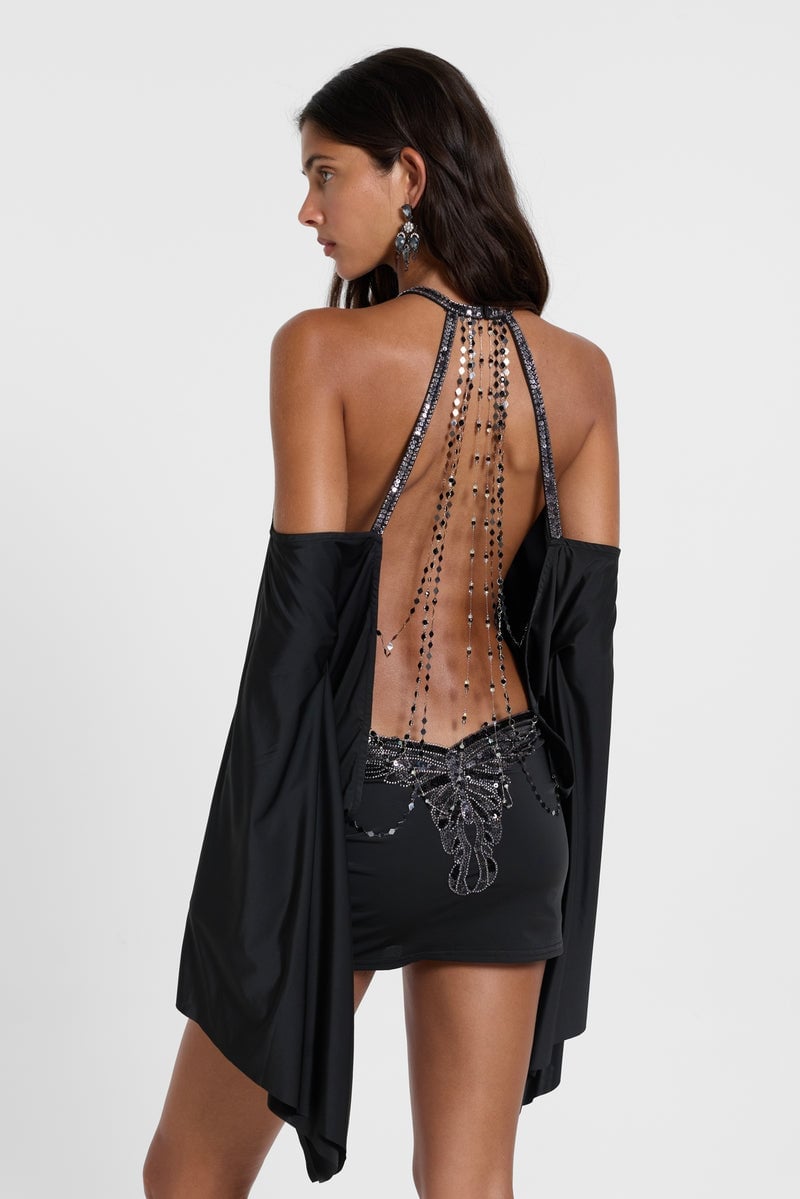 Mini Dress with Detached Sleeves and Chain Detail — Trendy Y2K Dress