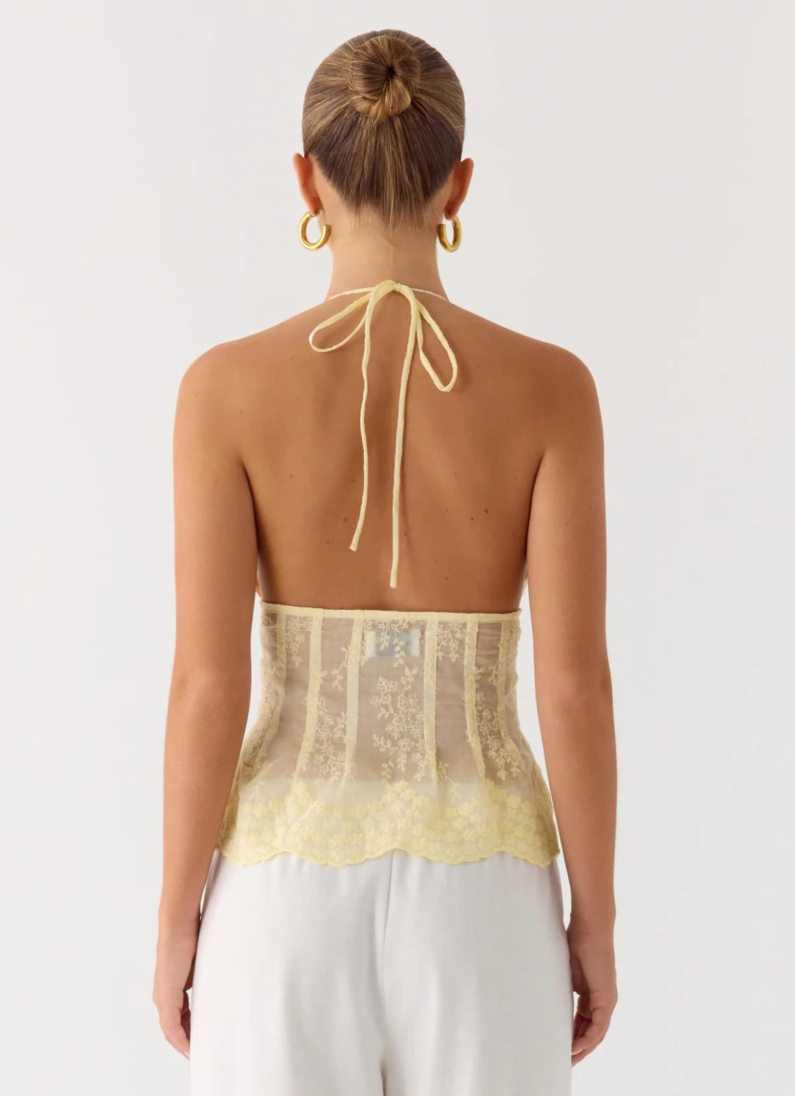 Butter Yellow Lace Halter Neck Top Butter Yellow Lace Halter Neck Top — Trendy Yellow Top Outfits