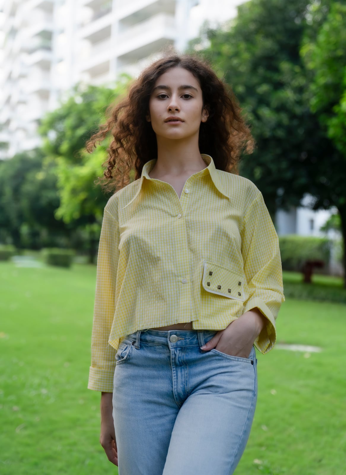 Yellow and White Gingham Cropped Shirt Yellow and White Gingham Cropped Shirt — Trendy Yellow Top Outfits