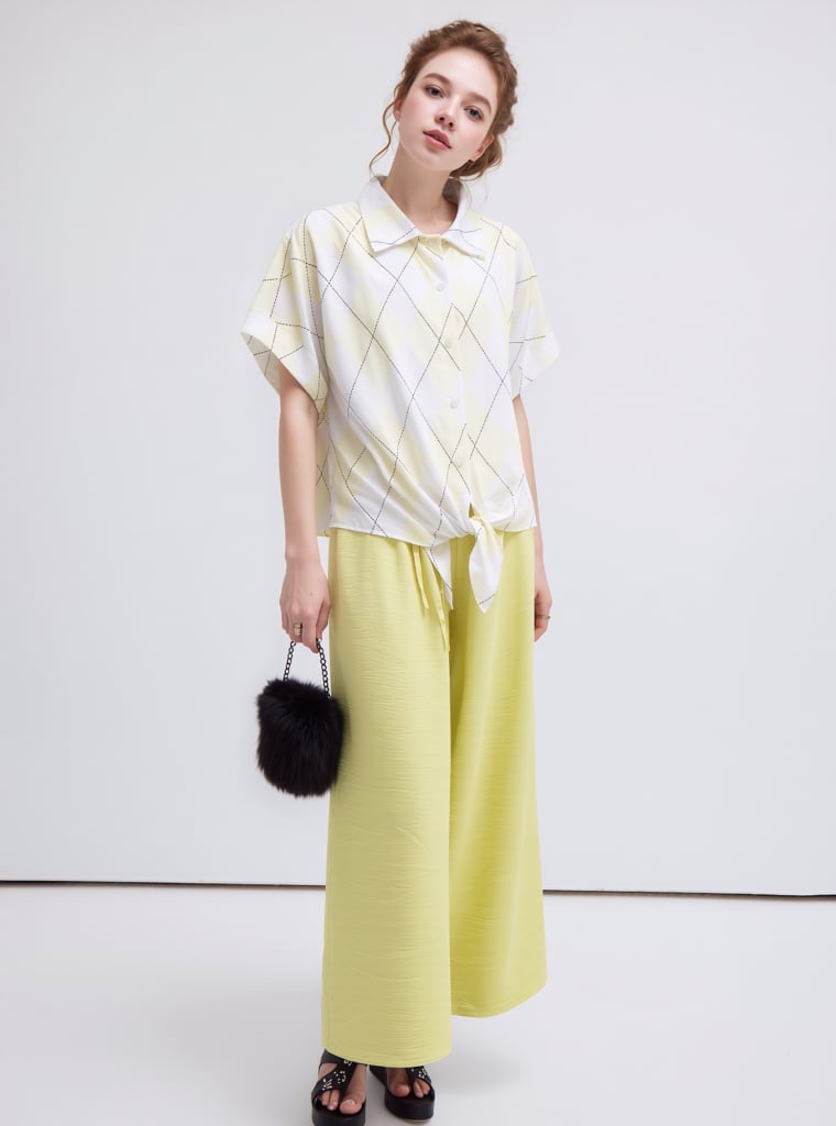 White and Yellow Argyle Pattern Shirt White and Yellow Argyle Pattern Shirt — Trendy Yellow Top Outfits