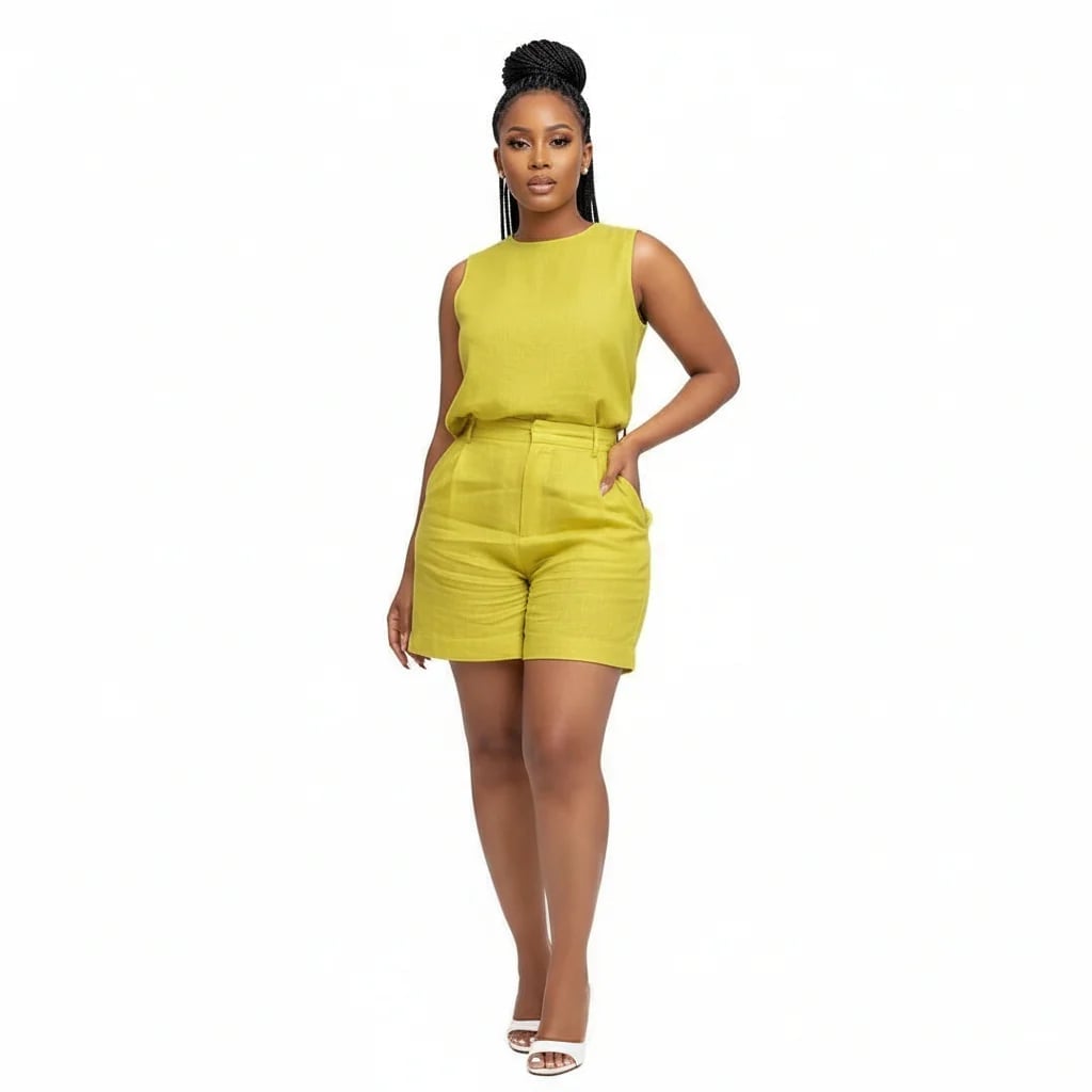 Lime Yellow Sleeveless Top and Shorts Set Lime Yellow Sleeveless Top and Shorts Set — Trendy Yellow Top Outfits