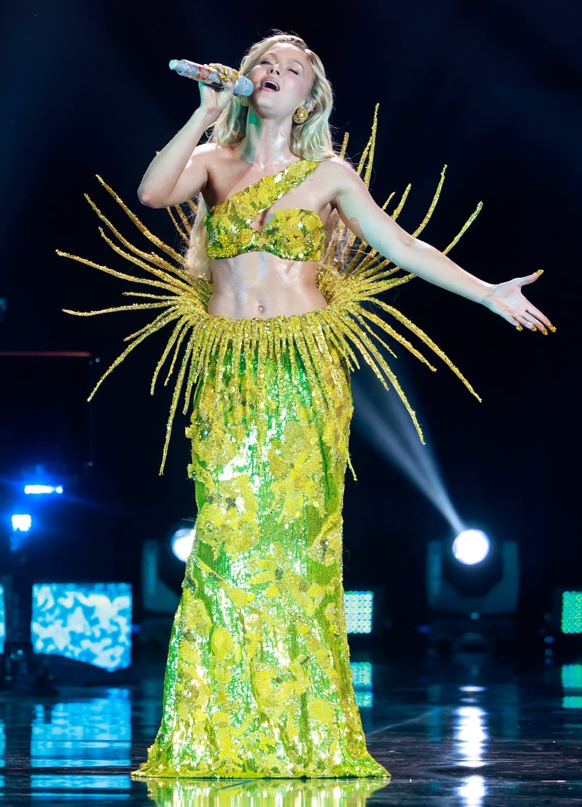 Vibrant Sequined Performance Outfit — Trendy Zara Larsson Outfits