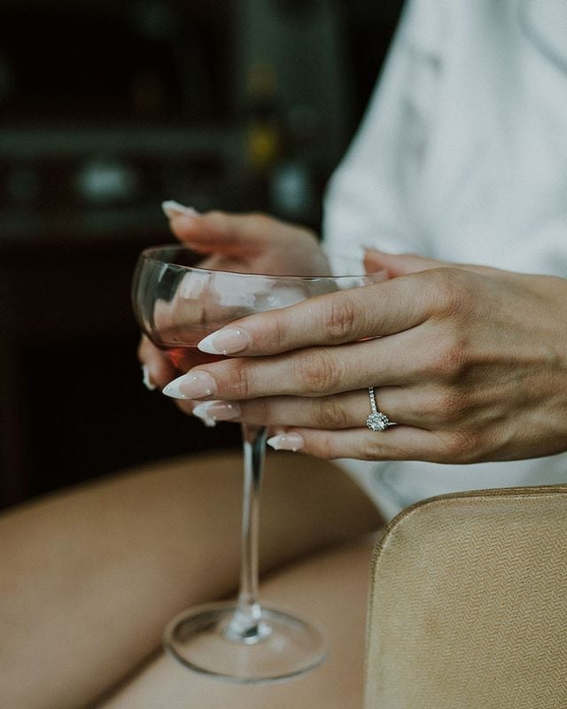 Nude Base White French Rhinestone Cuticle Nails — Unique Engagement Nails