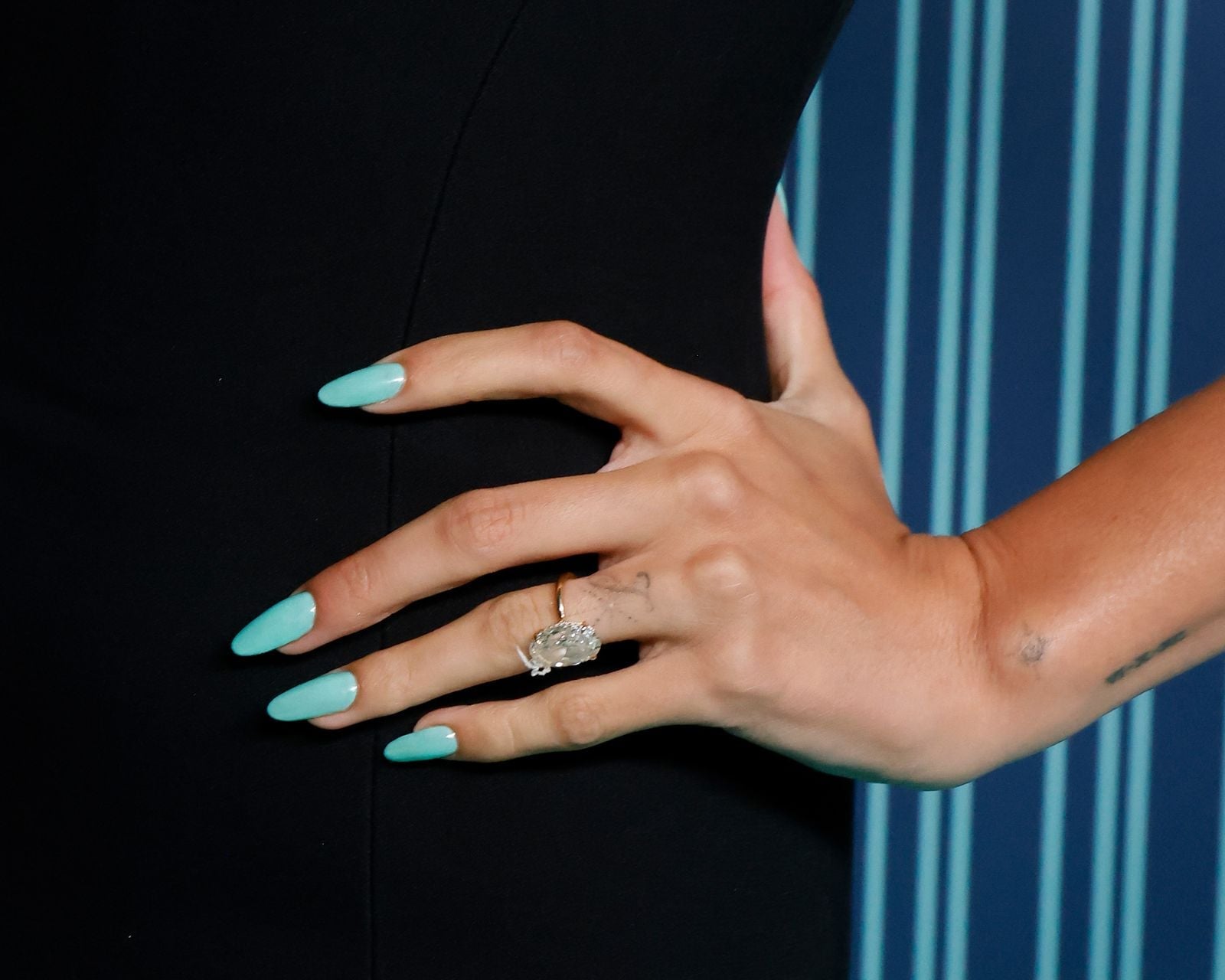 Long Almond Bright Turquoise Glossy Nails — Unique Engagement Nails
