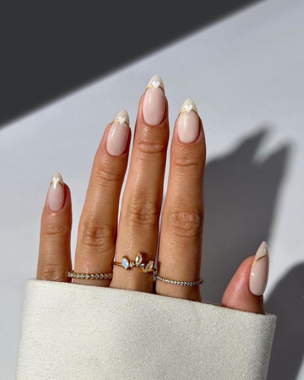 Natural Pink Gold Cuticle Edge Line Almond Nails — Unique Engagement Nails