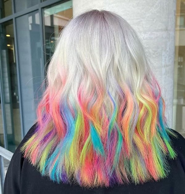 Collarbone Lob With Rainbow Ombré Ends — Vivid Hair Color Inspiration