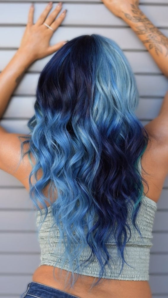 Mid-Back Dark Blue to Light Blue Gradient — Vivid Hair Color Inspiration