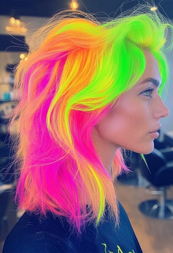 Shoulder Length Neon Color Mash-Up — Vivid Hair Color Inspiration