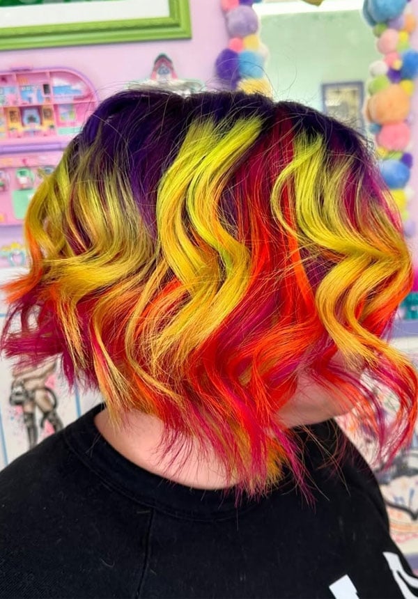 Chin Length Wavy Bob Sunset Blend — Vivid Hair Color Inspiration