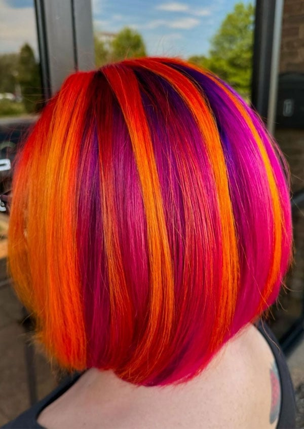 Chin Length Bob With Color Stripes — Vivid Hair Color Inspiration