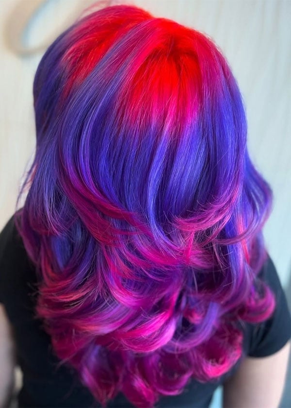 Mid-Back Purple and Pink Balayage — Vivid Hair Color Inspiration