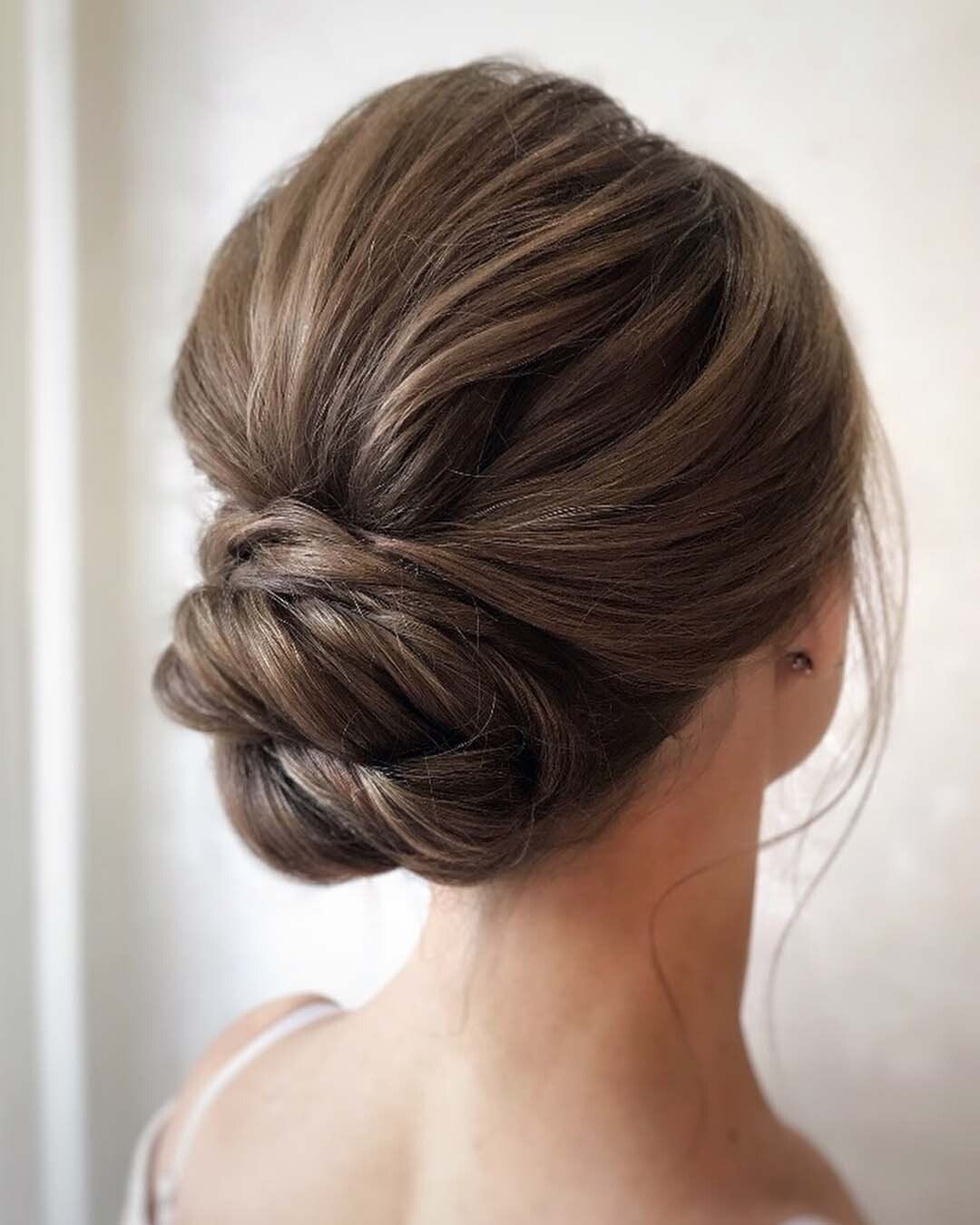Medium Brown Twisted Low Bun Medium Brown Twisted Low Bun — Wedding Bun Ideas