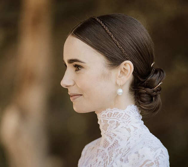 Dark Brown Updo With Braided Headband Dark Brown Updo With Braided Headband — Wedding Bun Ideas